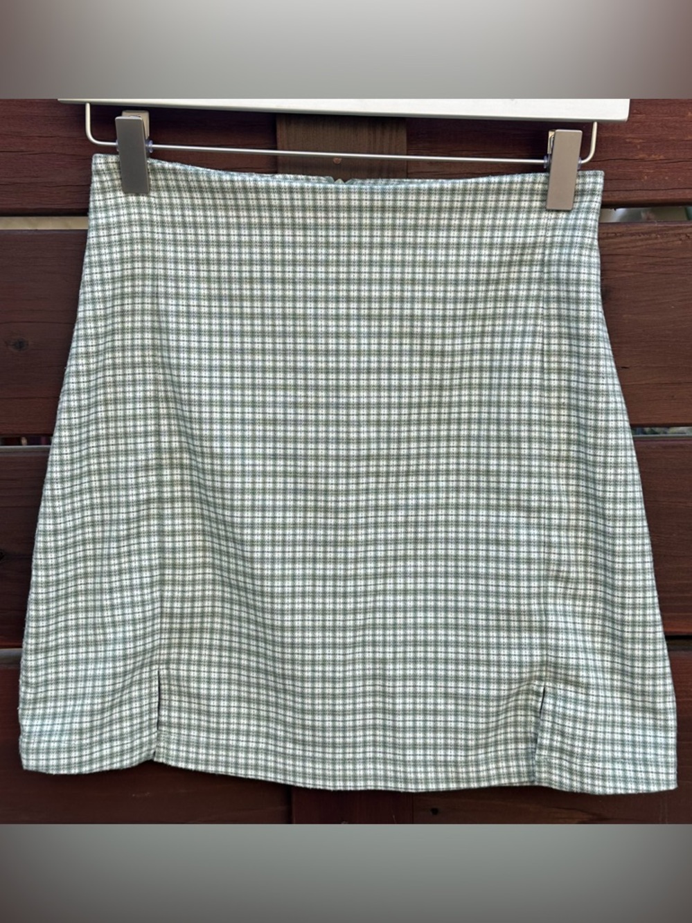 Brandy Melville Green and White Checked Mini Skirt